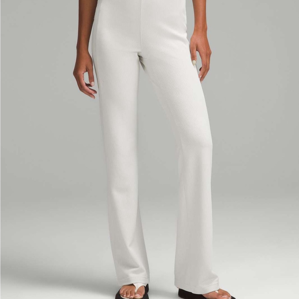Ribbed Wide-Leg Women's Pants in White